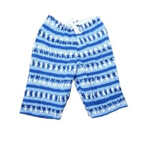 Vintage Upcycled Blue and White Crochet Knit Bermuda Shorts M